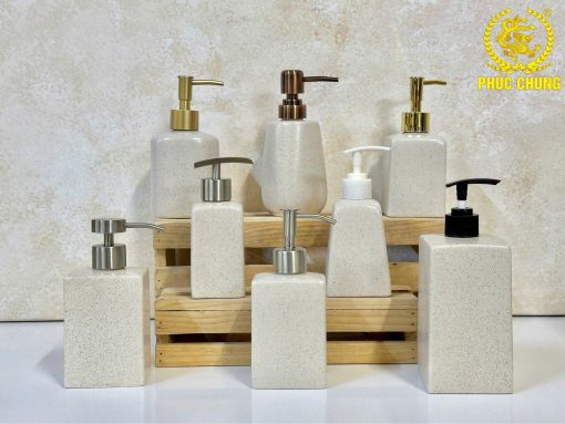 Bình Đựng Dầu Gội Sữa Tắm Gốm Sứ Trắng Hạt – Mẫu Đẹp Cho Khách Sạn, Homestay, Spa