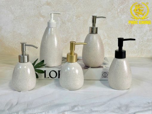 Bình Đựng Dầu Gội – Sữa Tắm Khách Sạn Màu Trắng Vân Đá