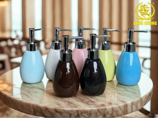 Bình đựng dầu gội sữa tắm dạng tròn nhiều màu cho khách sạn